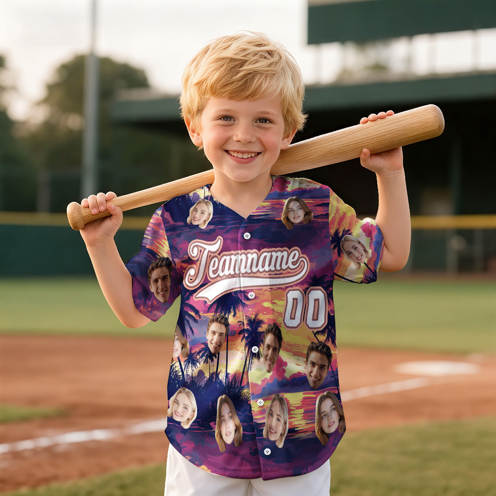 Personalized Hawaii Floral Shirt for Kids Custom Hawaiian Baseball Jersey with Face Teamname Name Number