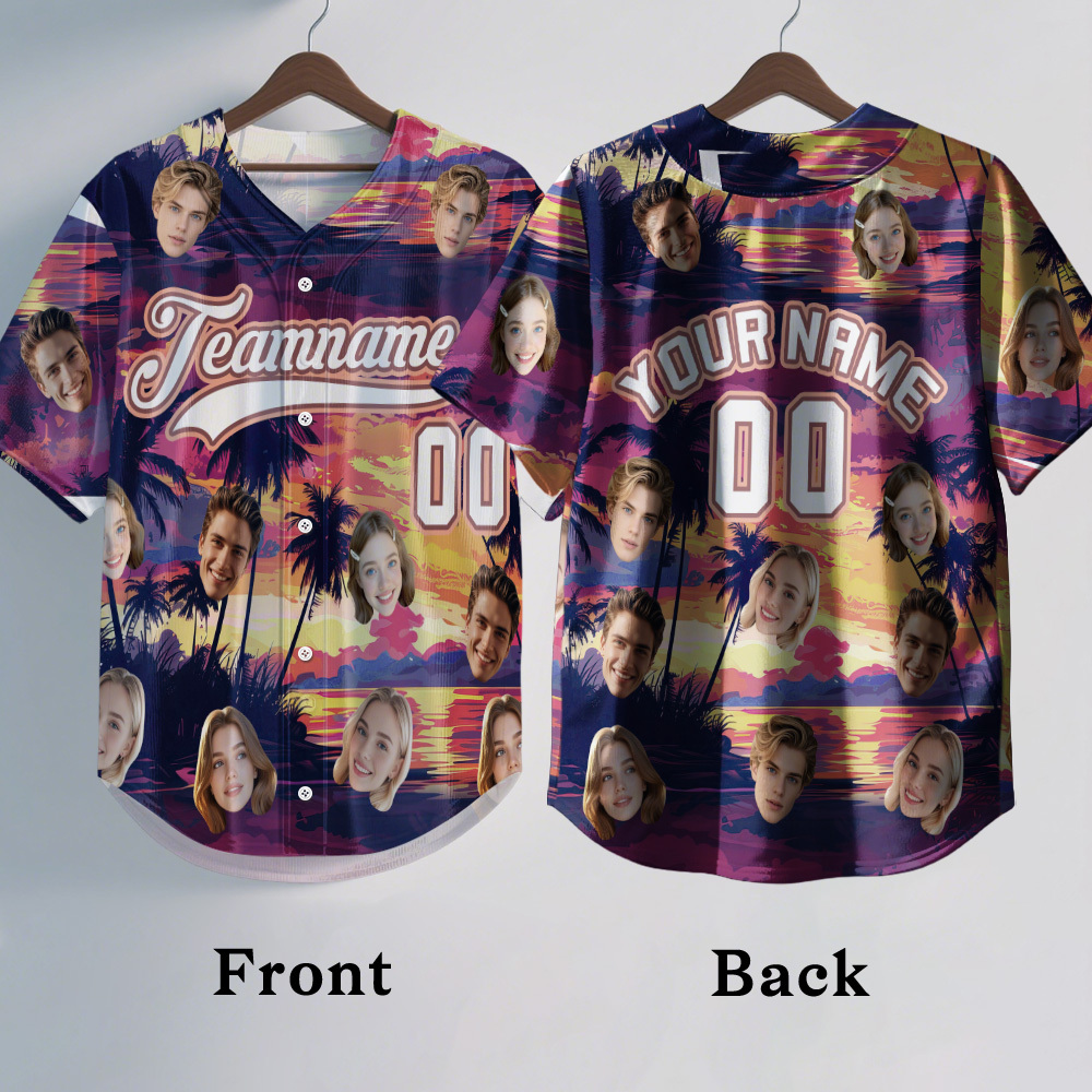 Personalized Hawaii Floral Shirt for Kids Custom Hawaiian Baseball Jersey with Face Teamname Name Number