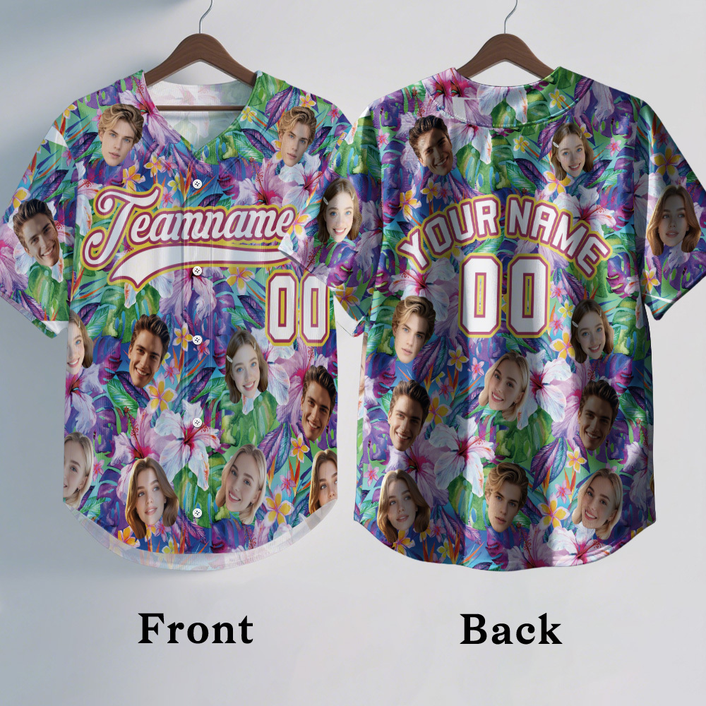 Personalized Hawaii Floral Shirt for Kids Custom Hawaiian Baseball Jersey with Face Teamname Name Number