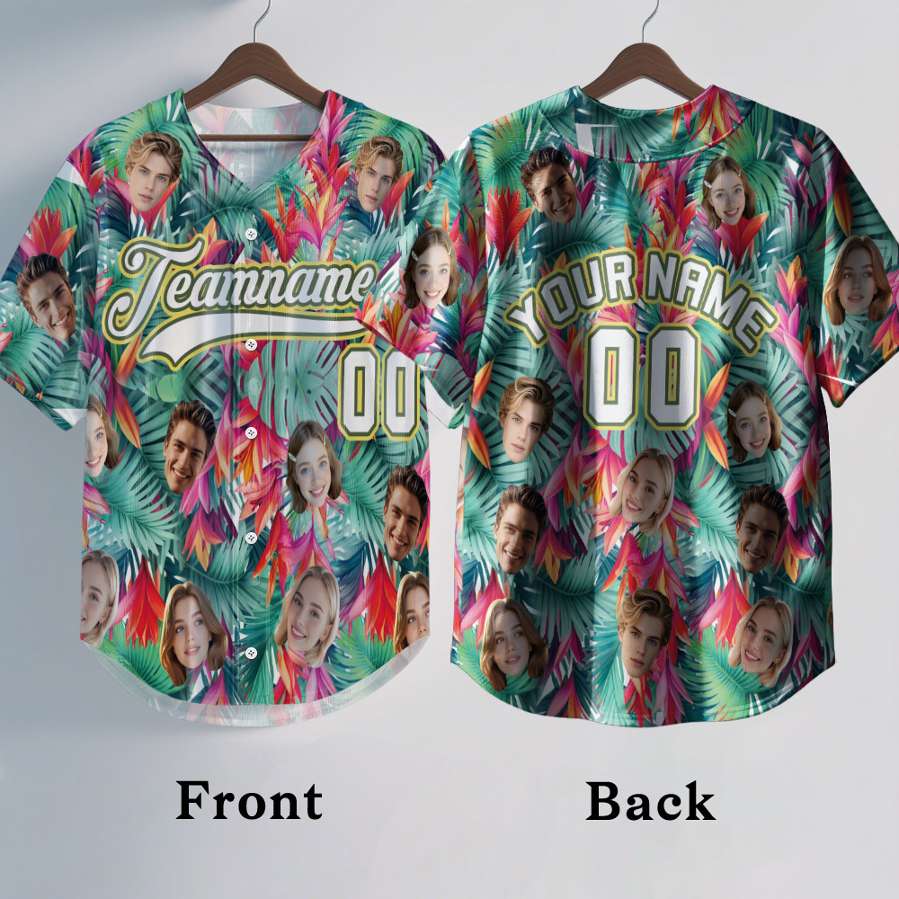 Personalized Hawaii Floral Shirt for Kids Custom Hawaiian Baseball Jersey with Face Teamname Name Number