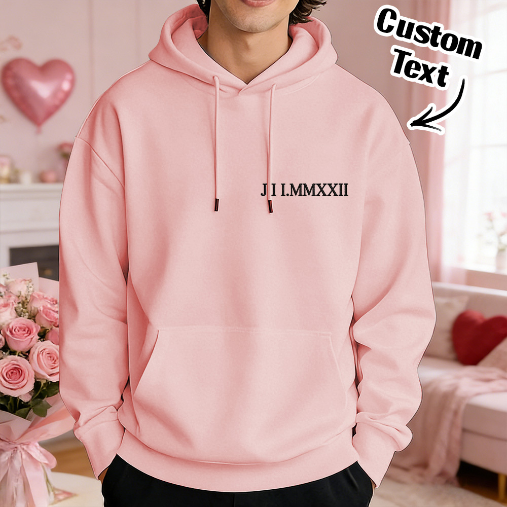 Custom Engraved Hooded Embroidery Round Neck Roman Numeral Date Couple Gifts
