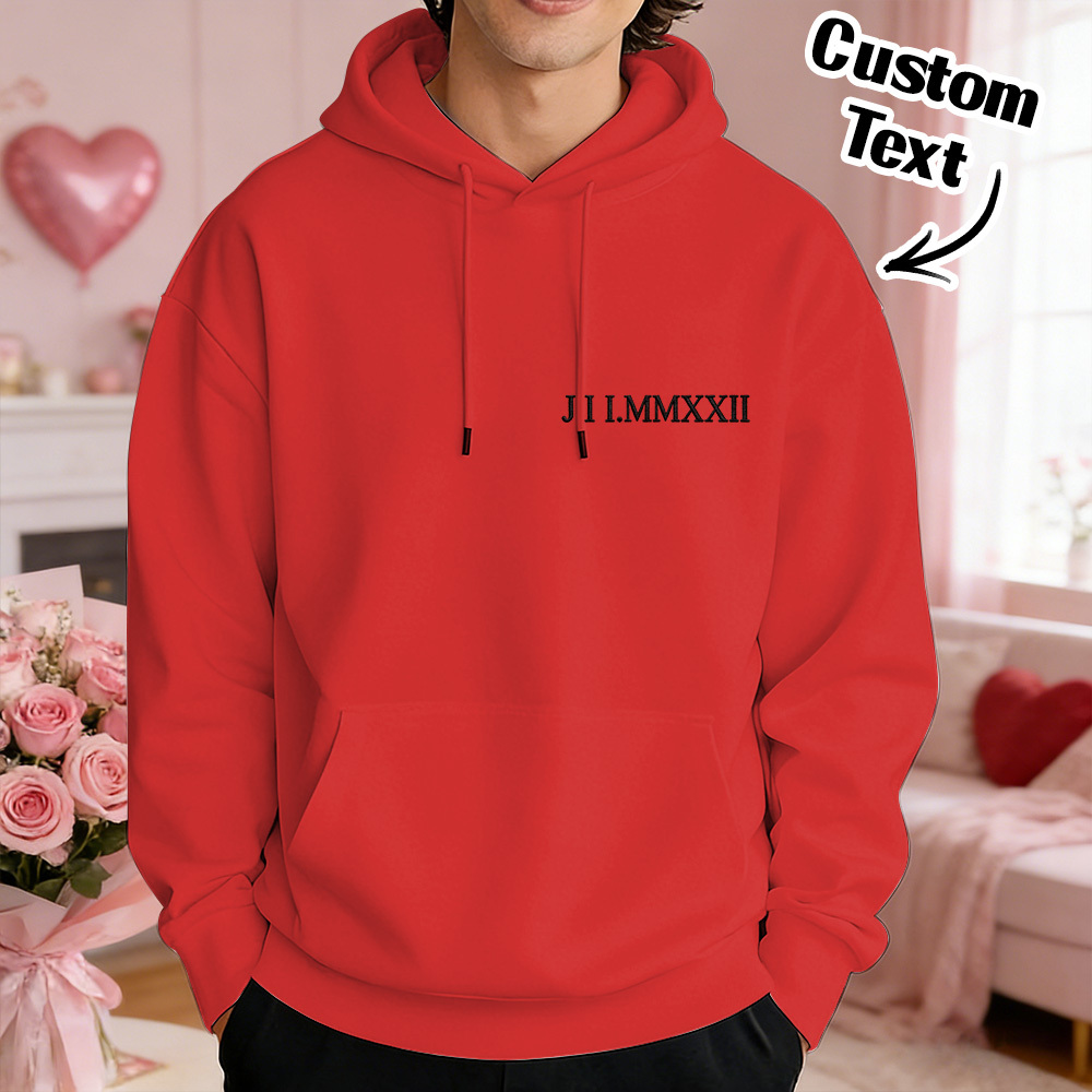 Custom Engraved Hooded Embroidery Round Neck Roman Numeral Date Couple Gifts