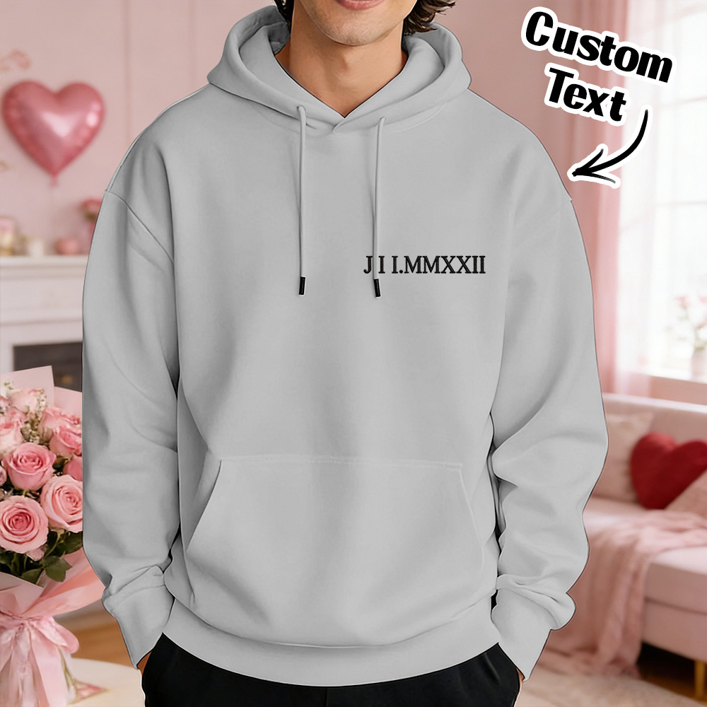 Custom Engraved Hooded Embroidery Round Neck Roman Numeral Date Couple Gifts