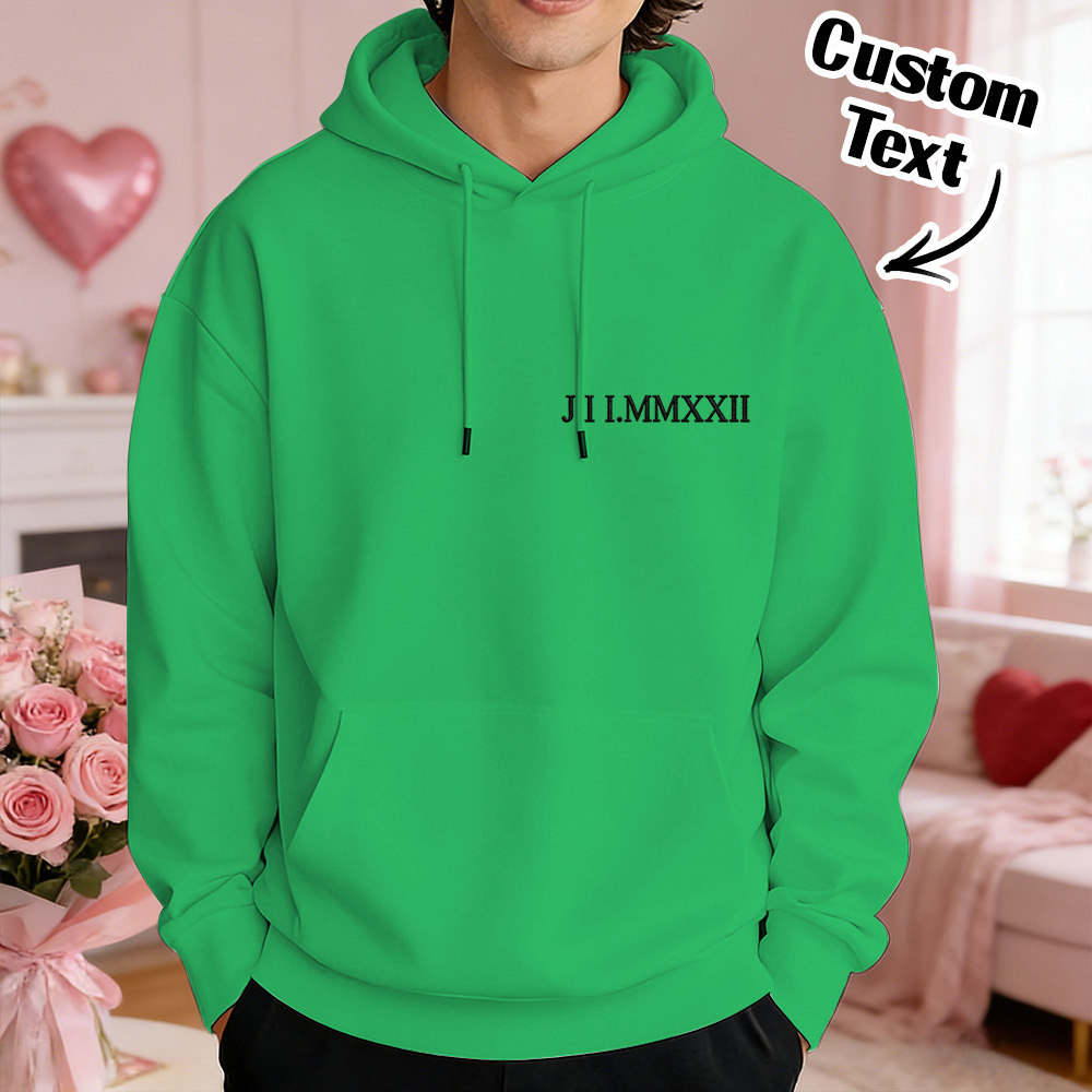 Custom Engraved Hooded Embroidery Round Neck Roman Numeral Date Couple Gifts
