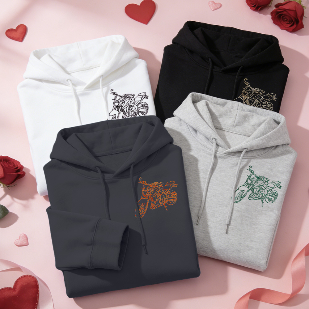 Personalized Embroidered Premium Hoodie With Outline Image Of Your Motorcycle