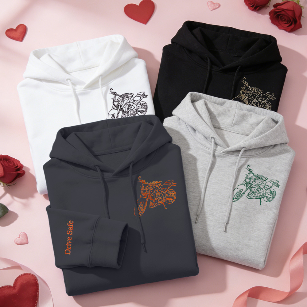 Personalized Embroidered Premium Hoodie With Outline Image Of Your Motorcycle