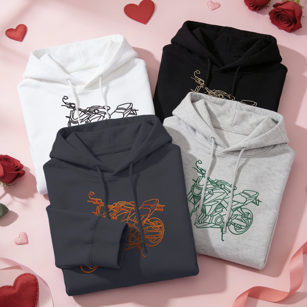 Personalized Embroidered Premium Hoodie With Outline Image Of Your Motorcycle