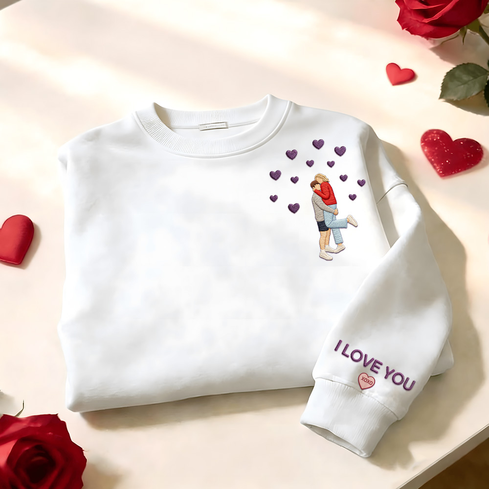 Custom Embroidered Portrait Sweatshirt from Photo Valentine's Day Gift