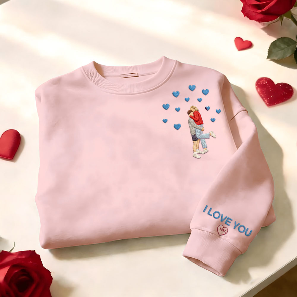 Custom Embroidered Portrait Sweatshirt from Photo Valentine's Day Gift