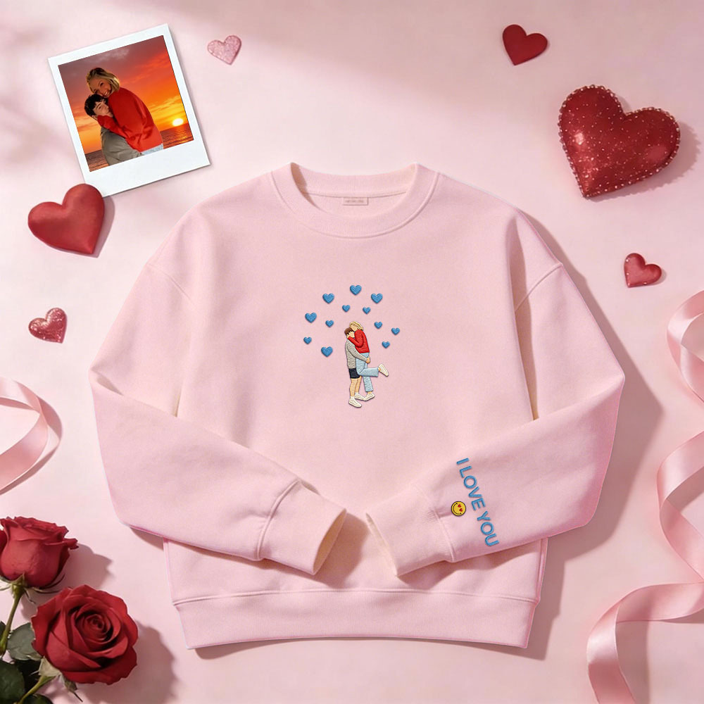 Custom Embroidered Portrait Sweatshirt from Photo Valentine's Day Gift
