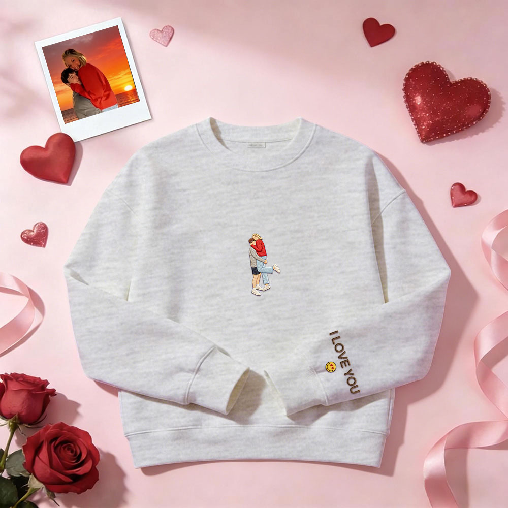 Custom Embroidered Portrait Sweatshirt from Photo Valentine's Day Gift