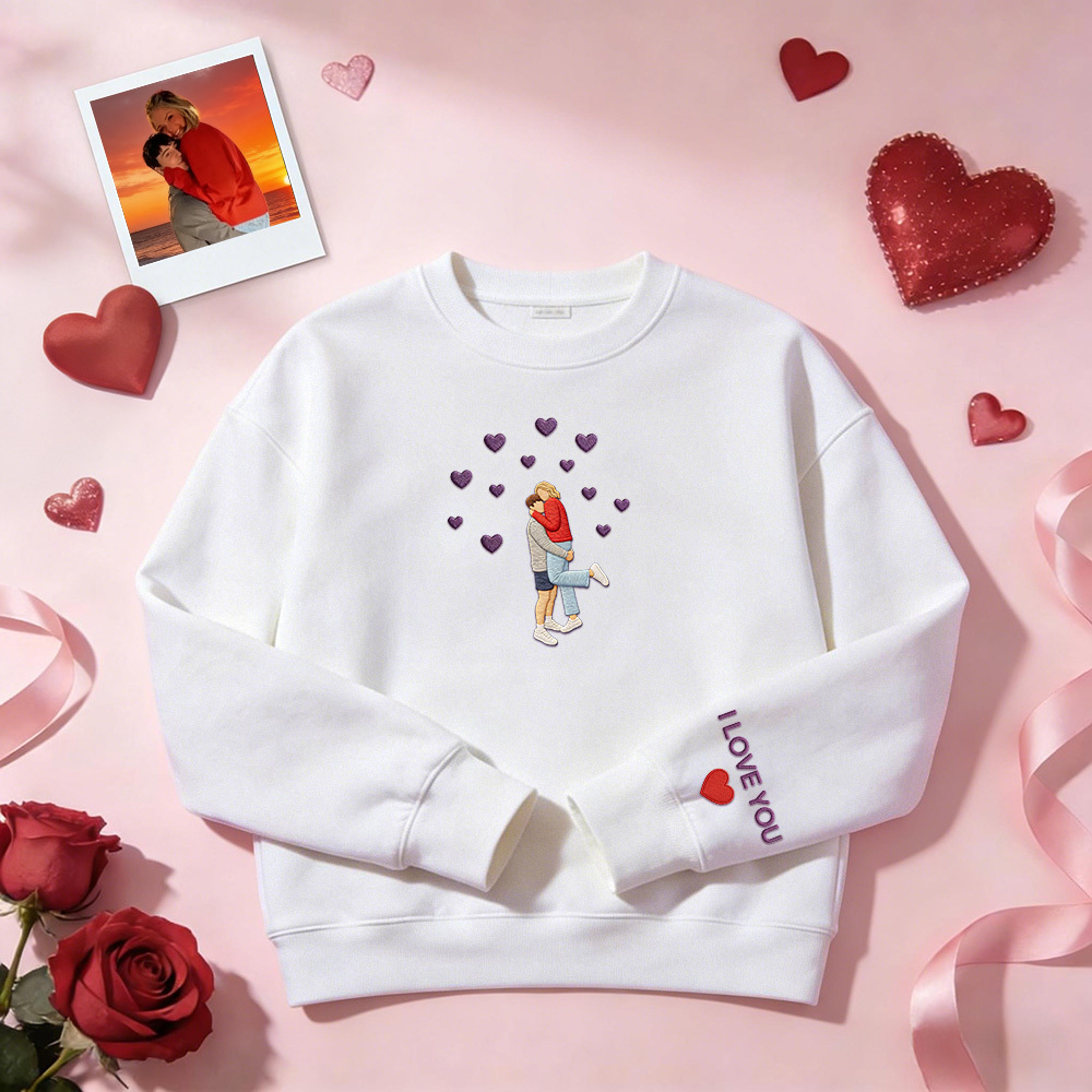 Custom Embroidered Portrait Sweatshirt from Photo Valentine's Day Gift