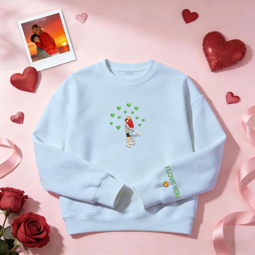Custom Embroidered Portrait Sweatshirt from Photo Valentine's Day Gift