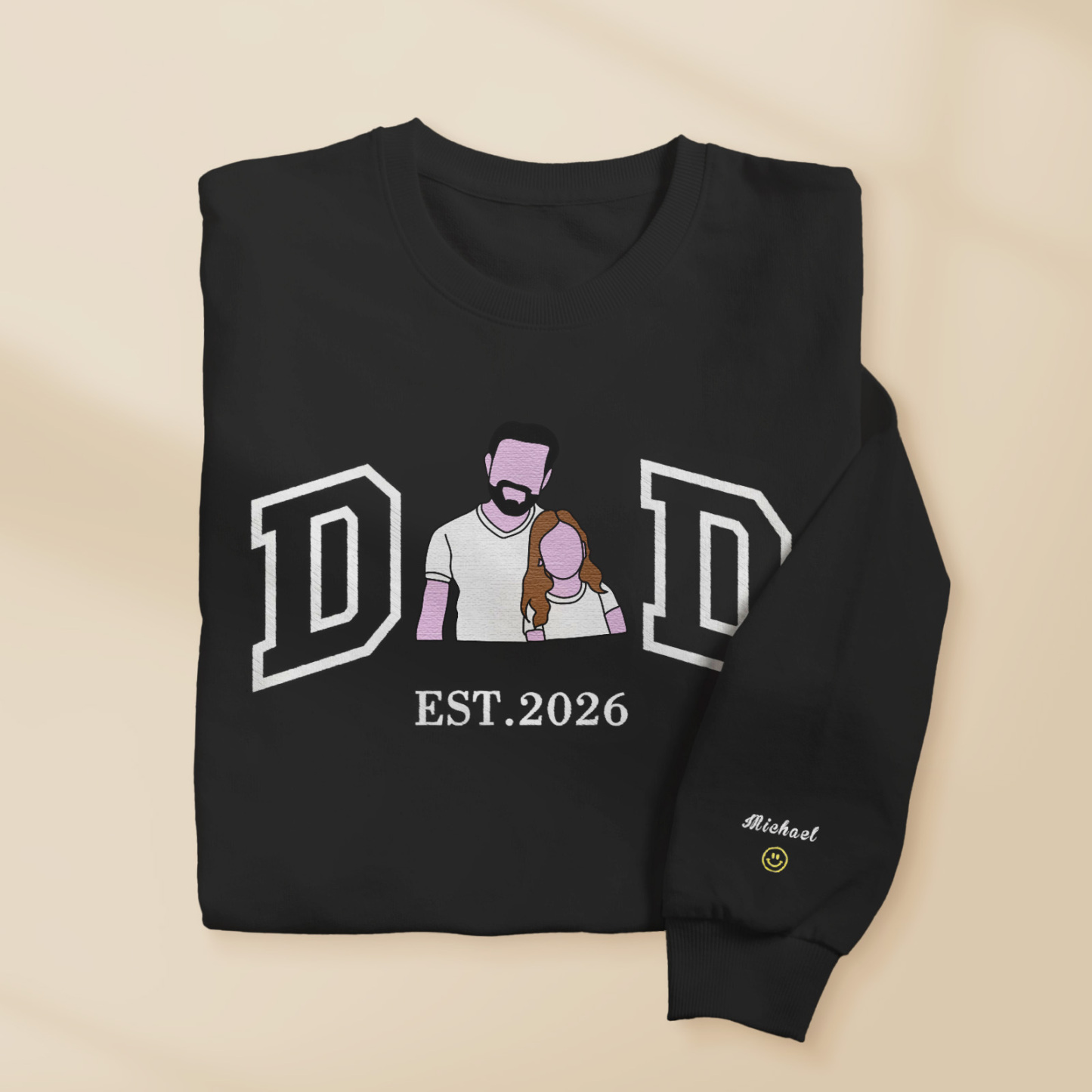 Personalized Sweatshirt with Embroidered Portrait for Dad – Father's Day Gift – Custom Gift with Embroidered Family Photo
