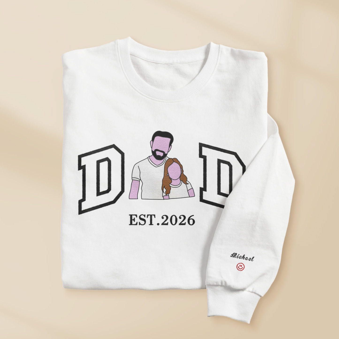 Personalized Sweatshirt with Embroidered Portrait for Dad – Father's Day Gift – Custom Gift with Embroidered Family Photo