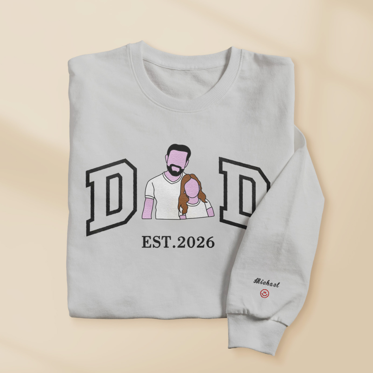 Personalized Sweatshirt with Embroidered Portrait for Dad – Father's Day Gift – Custom Gift with Embroidered Family Photo
