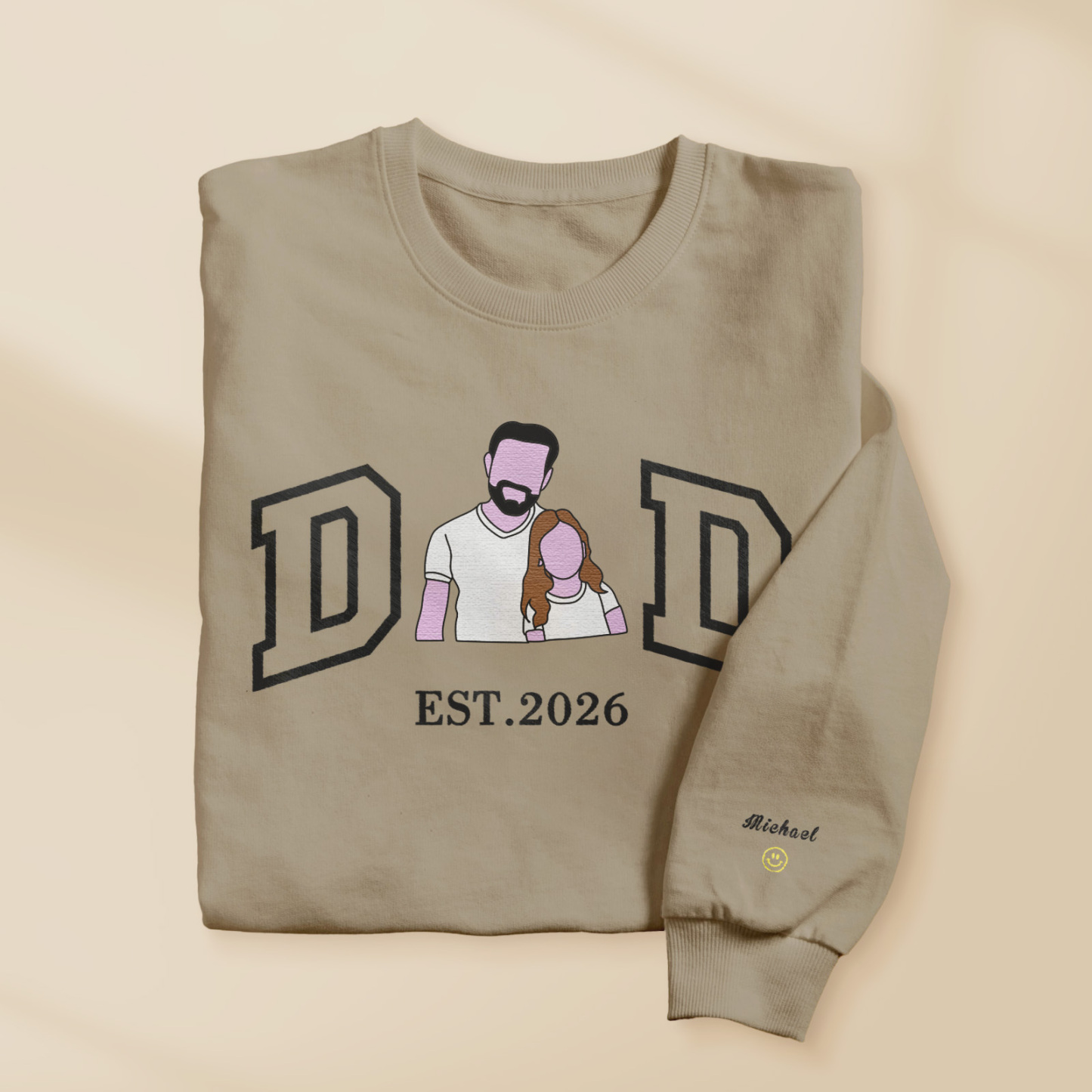 Personalized Sweatshirt with Embroidered Portrait for Dad – Father's Day Gift – Custom Gift with Embroidered Family Photo
