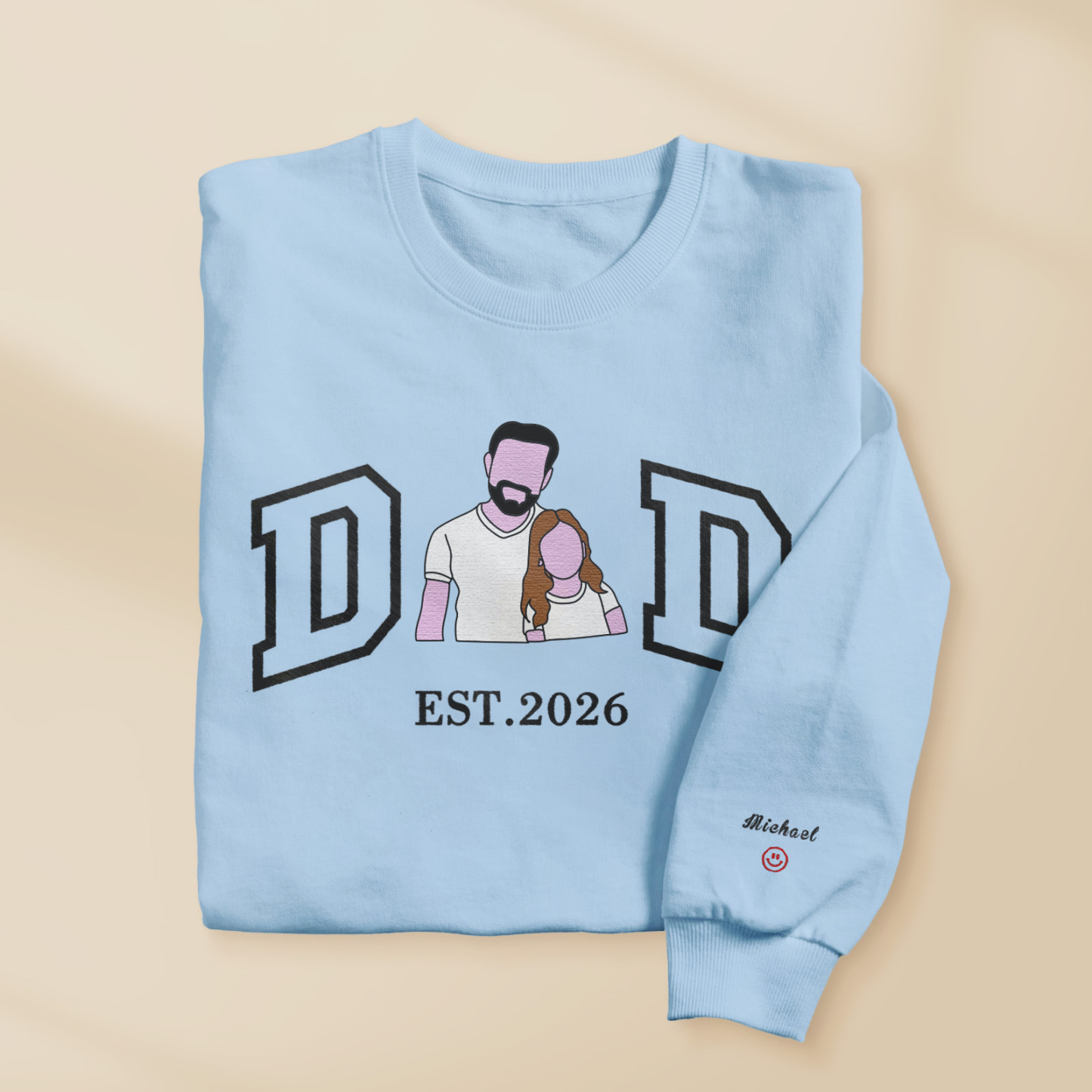 Personalized Sweatshirt with Embroidered Portrait for Dad – Father's Day Gift – Custom Gift with Embroidered Family Photo