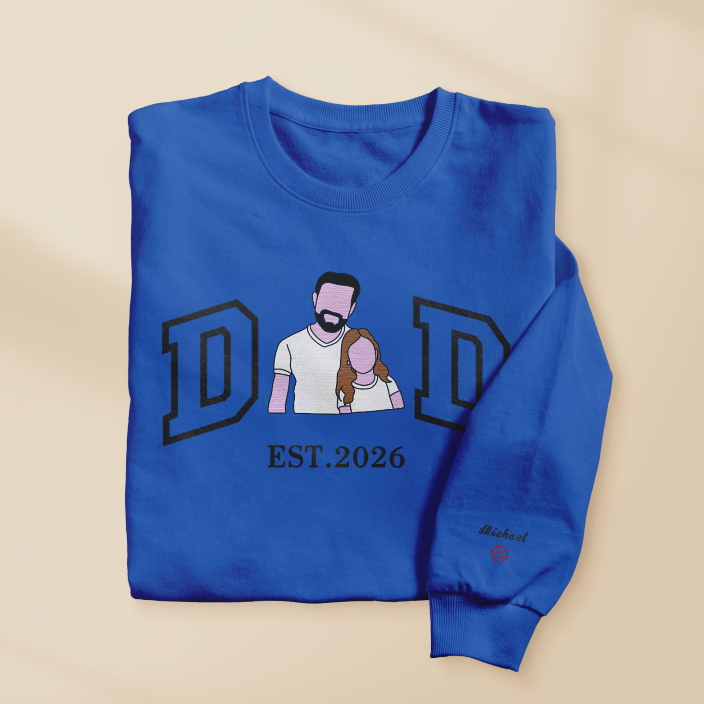 Personalized Sweatshirt with Embroidered Portrait for Dad – Father's Day Gift – Custom Gift with Embroidered Family Photo