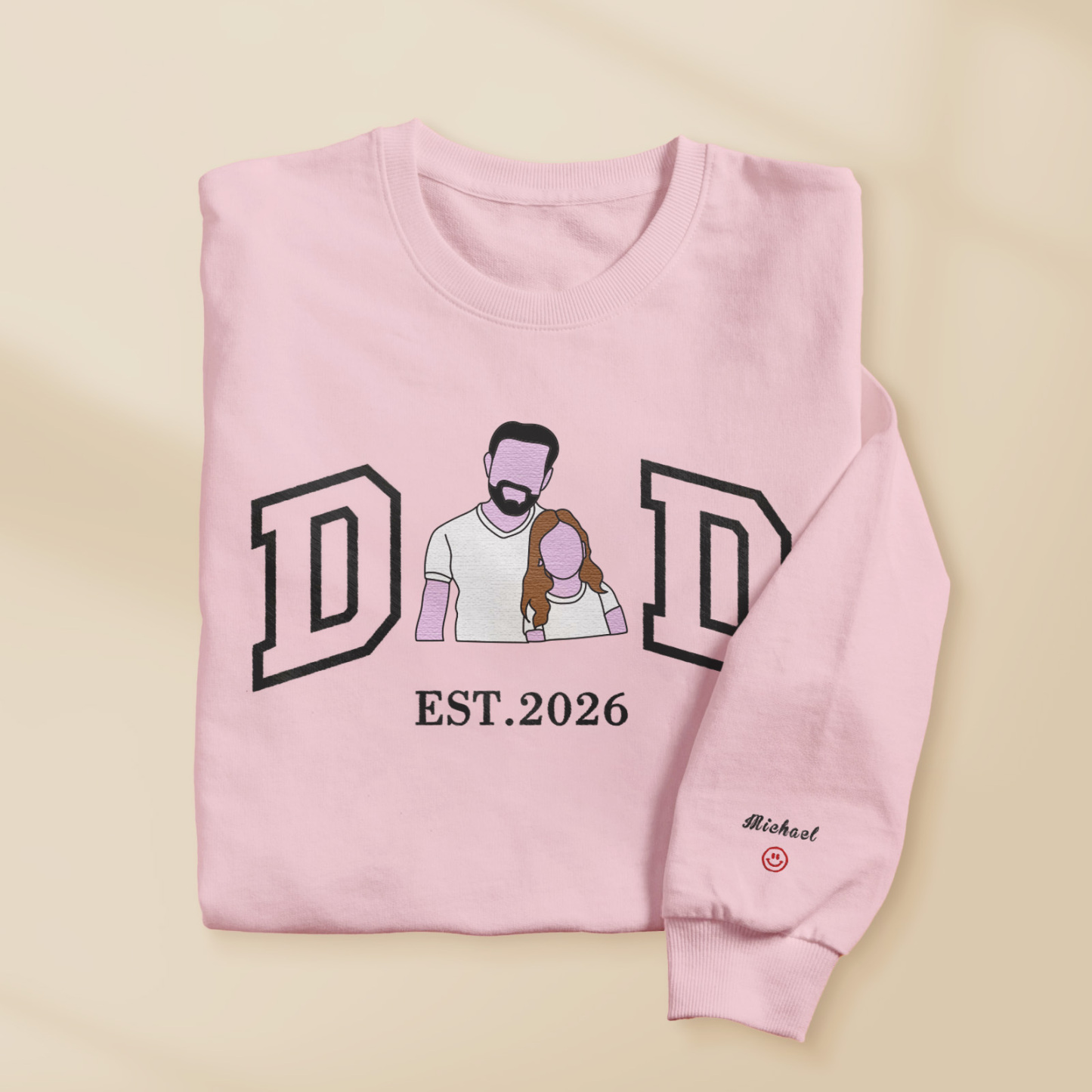 Personalized Sweatshirt with Embroidered Portrait for Dad – Father's Day Gift – Custom Gift with Embroidered Family Photo