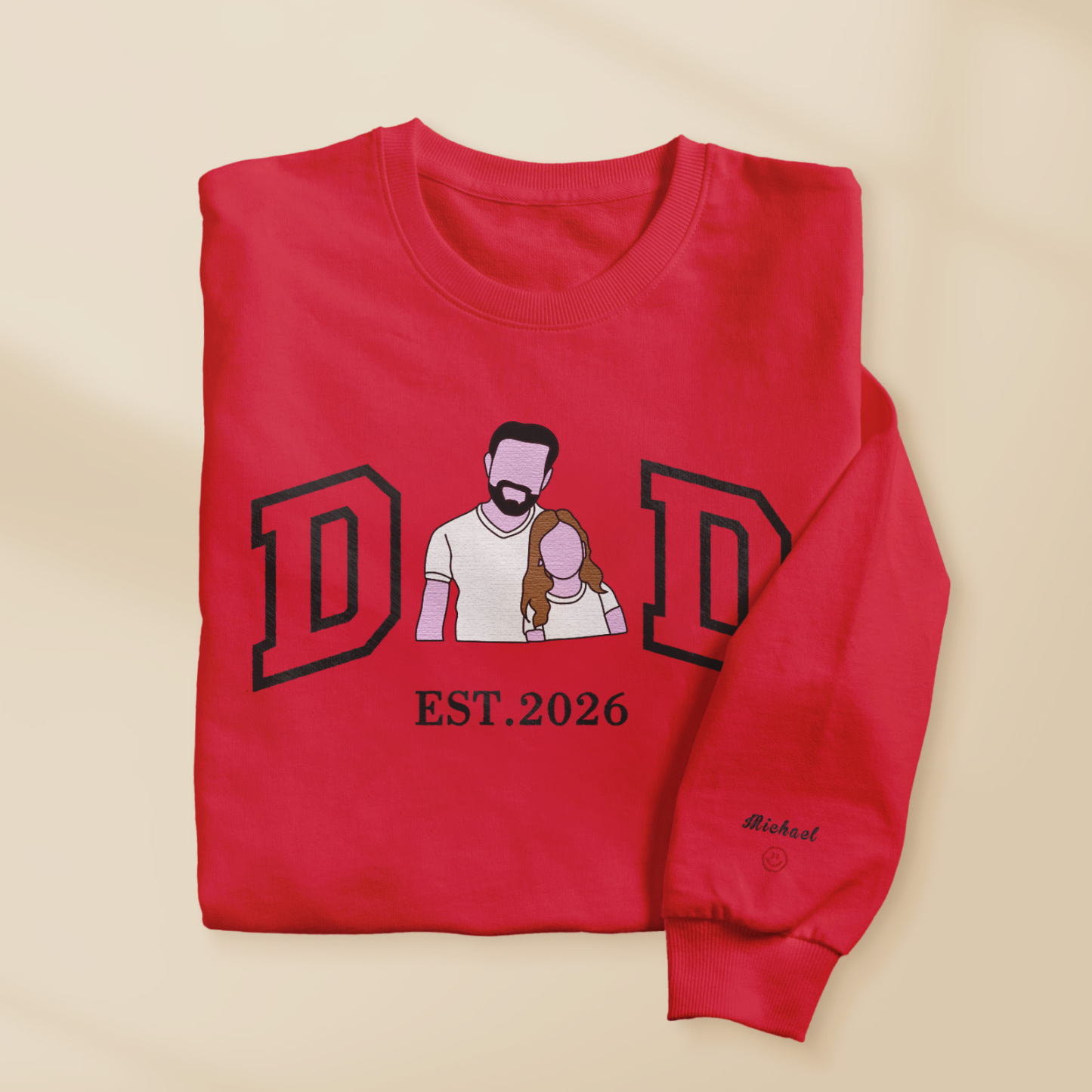Personalized Sweatshirt with Embroidered Portrait for Dad – Father's Day Gift – Custom Gift with Embroidered Family Photo