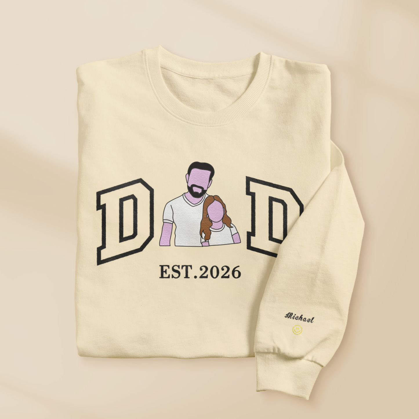 Personalized Sweatshirt with Embroidered Portrait for Dad – Father's Day Gift – Custom Gift with Embroidered Family Photo