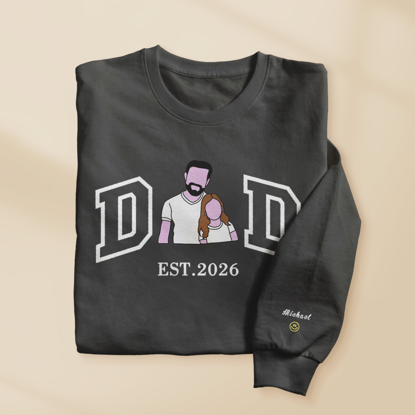 Personalized Sweatshirt with Embroidered Portrait for Dad – Father's Day Gift – Custom Gift with Embroidered Family Photo