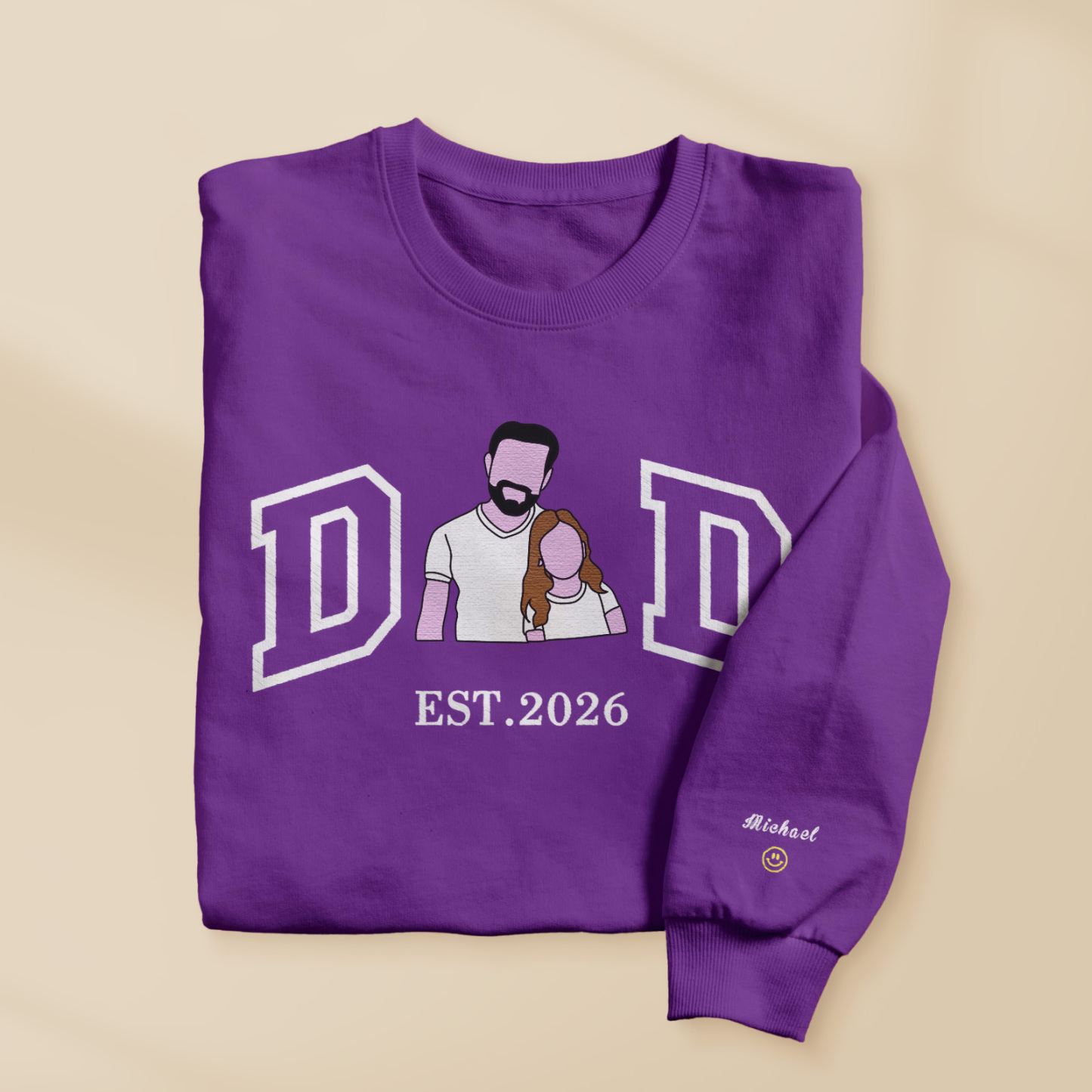 Personalized Sweatshirt with Embroidered Portrait for Dad – Father's Day Gift – Custom Gift with Embroidered Family Photo
