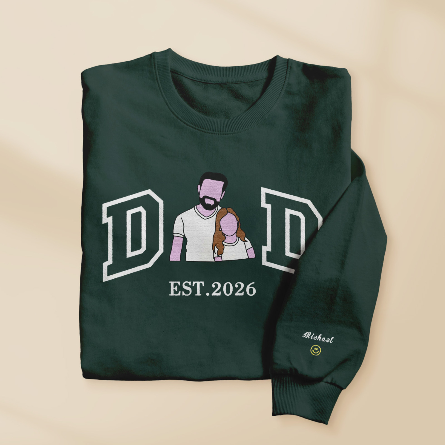 Personalized Sweatshirt with Embroidered Portrait for Dad – Father's Day Gift – Custom Gift with Embroidered Family Photo