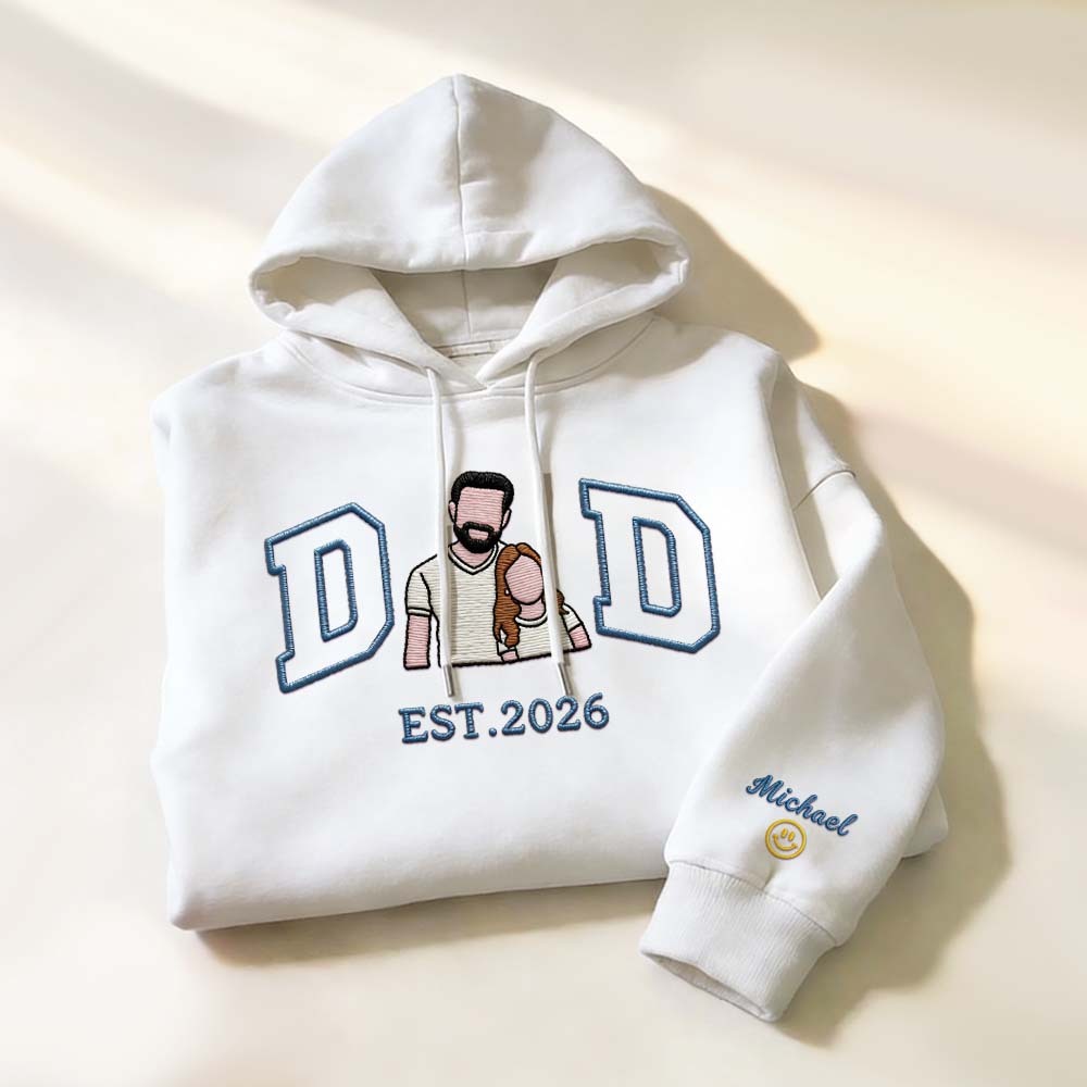 Personalized Sweatshirt with Embroidered Portrait for Dad – Father's Day Gift – Custom Gift with Embroidered Family Photo