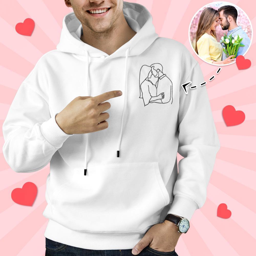 Custom Embroidered Pocket Portrait From Photo Outline Photo Sweatshirt Custom Photo Couple Hoodie Gift For Bf - soufeelus