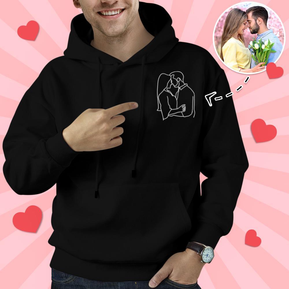 Custom Embroidered Pocket Portrait From Photo Outline Photo Sweatshirt Custom Photo Couple Hoodie Gift For Bf - soufeelus