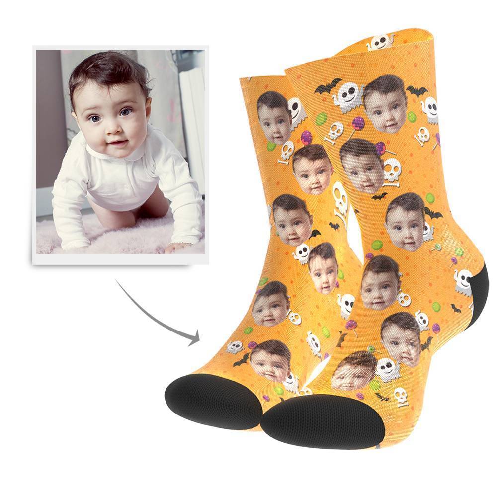 Halloween Ghost And Bat Custom Face Socks - Getphotoblanket