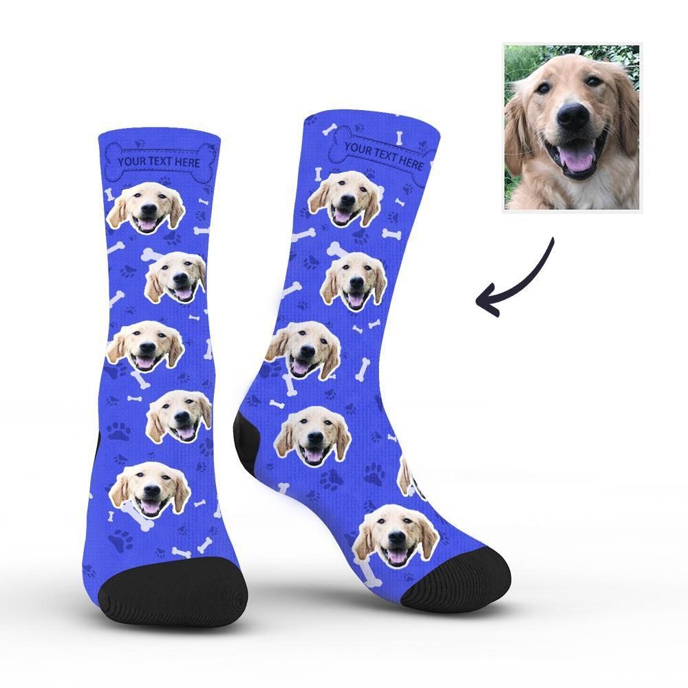 Custom Rainbow Socks Dog With Your Text - Blue