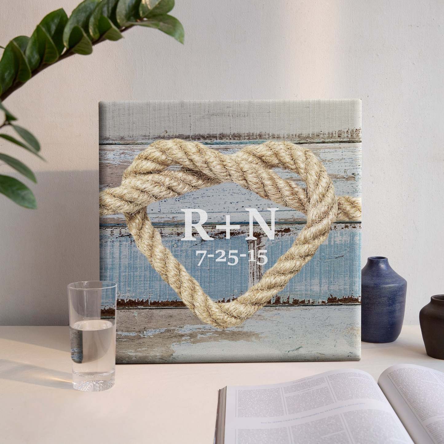 Custom Text Canvas Print Heart Shaped Knot Design With DIY Frame Anniversary Gifts For Lovers - Get Photo Blanket