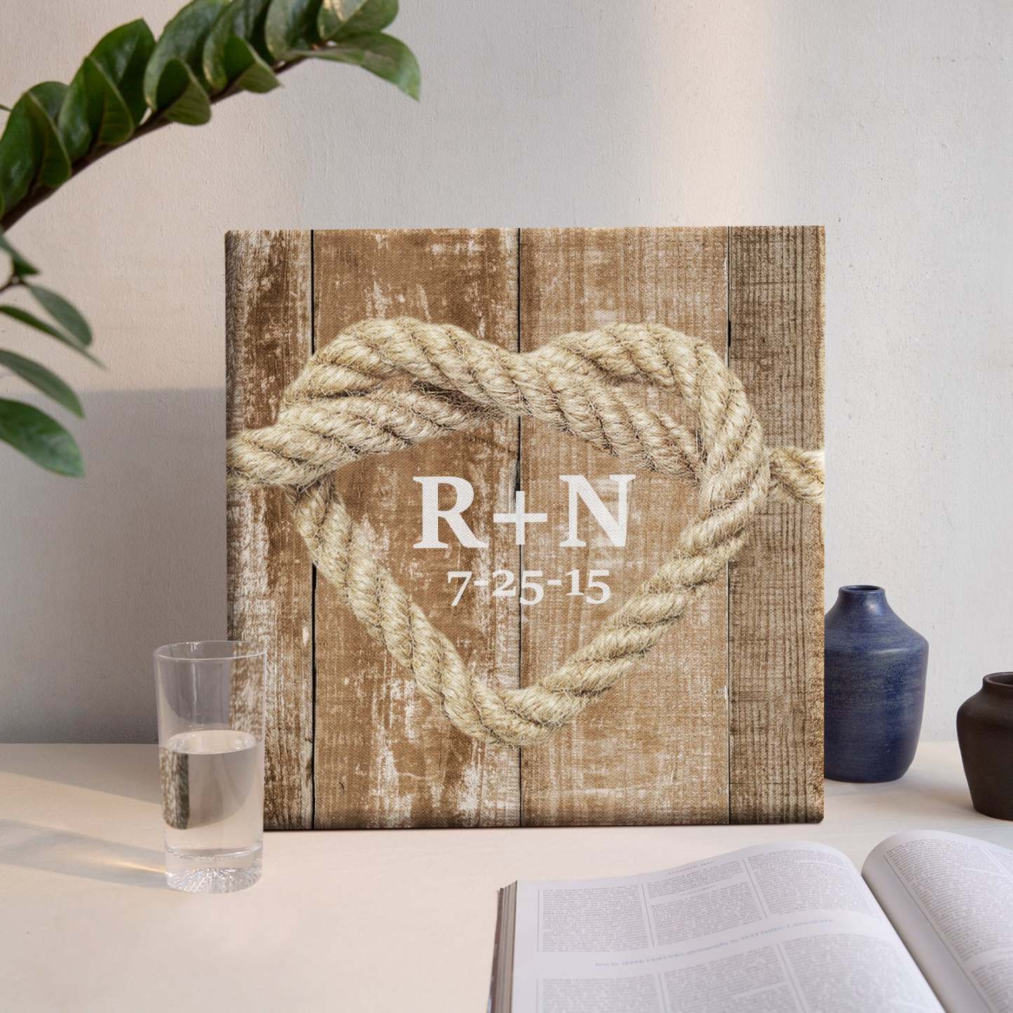 Custom Text Canvas Print Heart Shaped Knot Design With DIY Frame Anniversary Gifts For Lovers - Get Photo Blanket