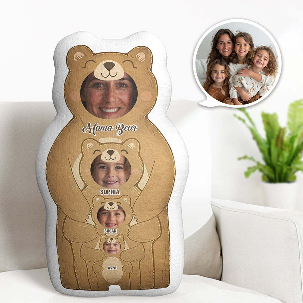 Custom Photo Pillow Bear Mom with Kids Personalized Names Gifts for Mom - Get Photo Blanket