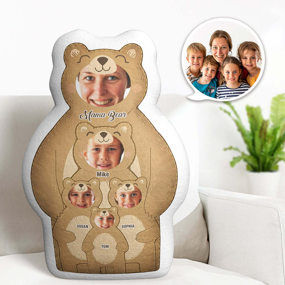 Custom Photo Pillow Bear Mom with Kids Personalized Names Gifts for Mom - Get Photo Blanket