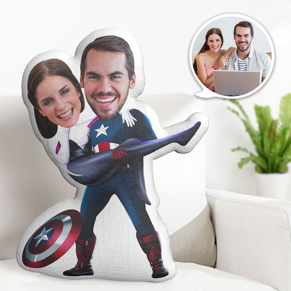 Valentine's Day Gifts Custom Superhero Pillow Personalized Face Pillow Customized Spider-Gwen and Captain America Pillow