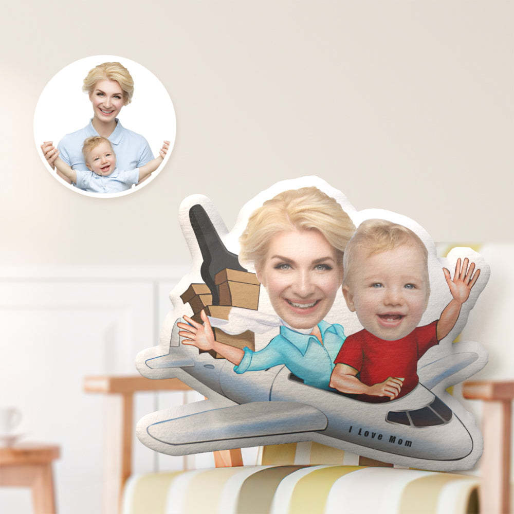 Mother's Day Gift Custom Face Pillow, Mommy with Son in the Airplane Style Face Pillow