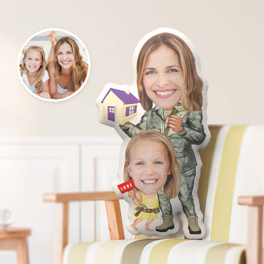 Mother's Day Gift Custom Face Pillow, Army Mom with Girl Style Face Pillow