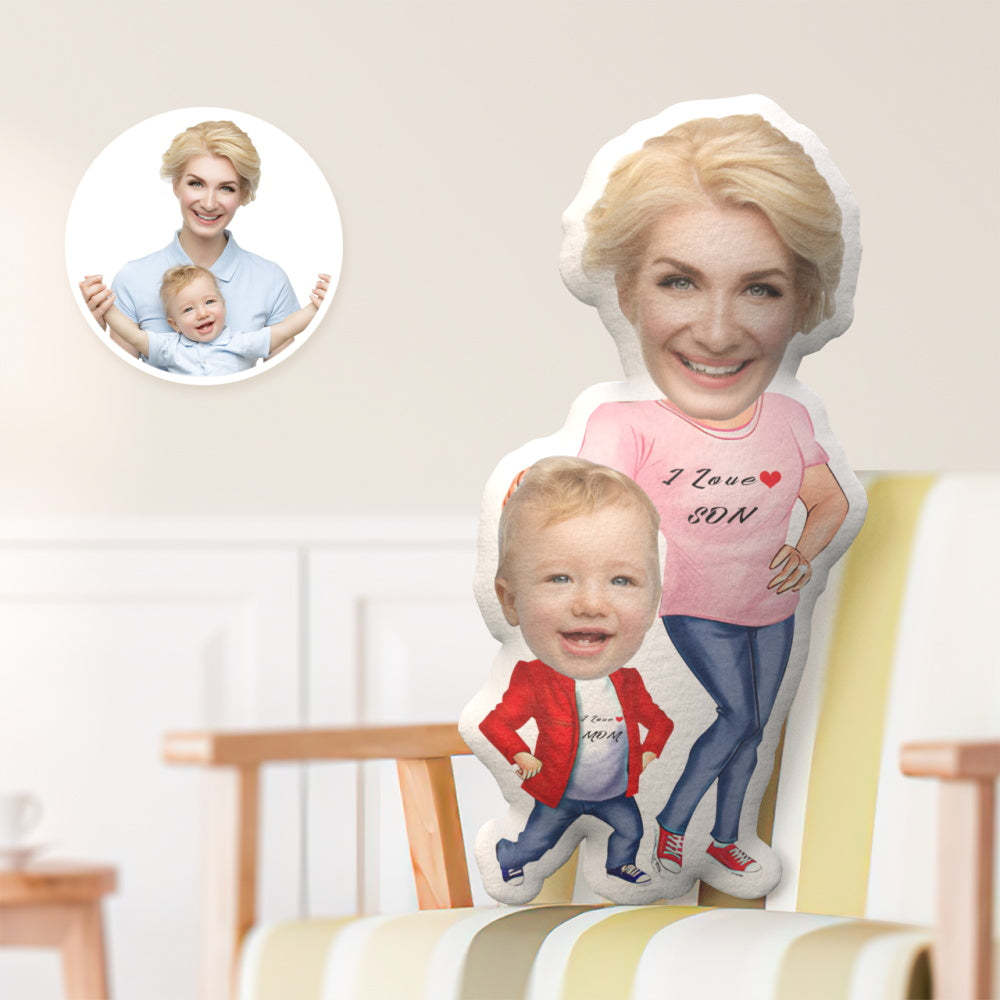 Mother's Day Gift Custom Face Pillow, Mom with Son Style Face Pillow