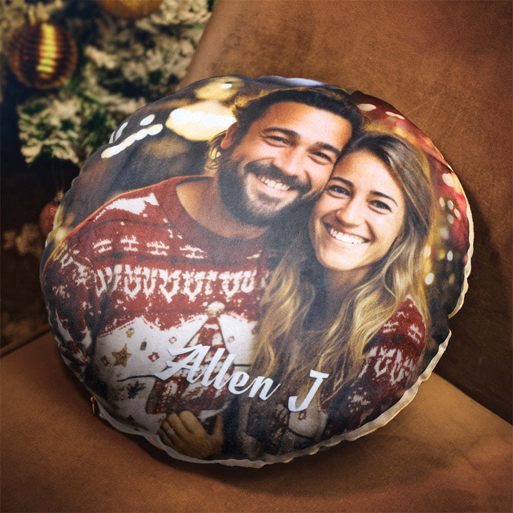 Custom Photo Round Shape Personalized Text Pillow - Get Photo Blanket