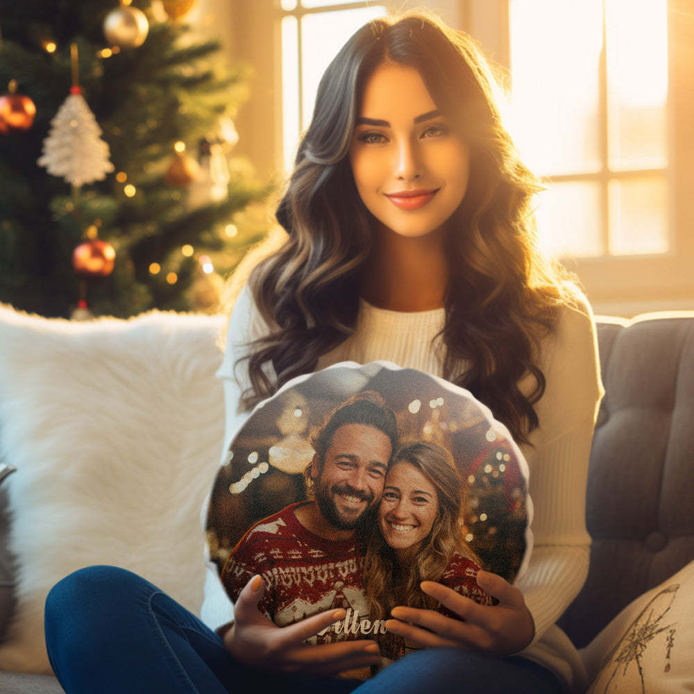 Custom Photo Round Shape Personalized Text Pillow - Get Photo Blanket