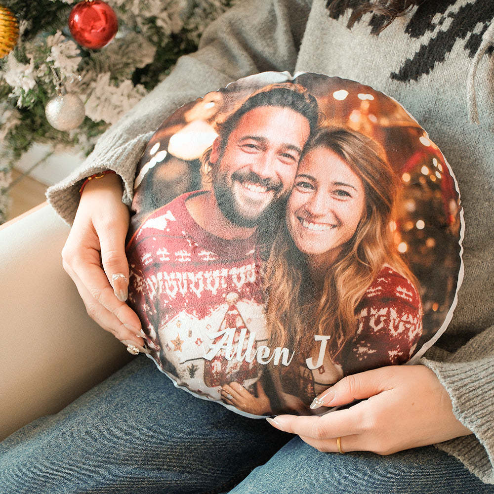 Custom Photo Round Shape Personalized Text Pillow - Get Photo Blanket