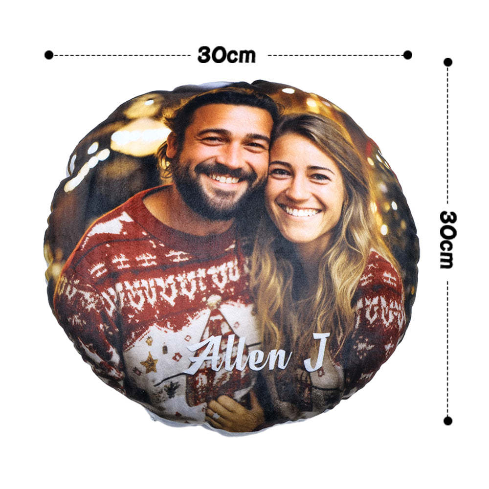 Custom Photo Round Shape Personalized Text Pillow - Get Photo Blanket