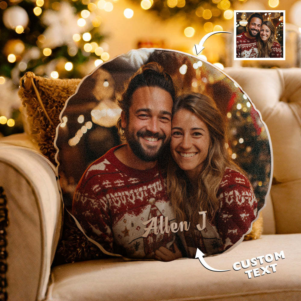 Custom Photo Round Shape Personalized Text Pillow - Get Photo Blanket