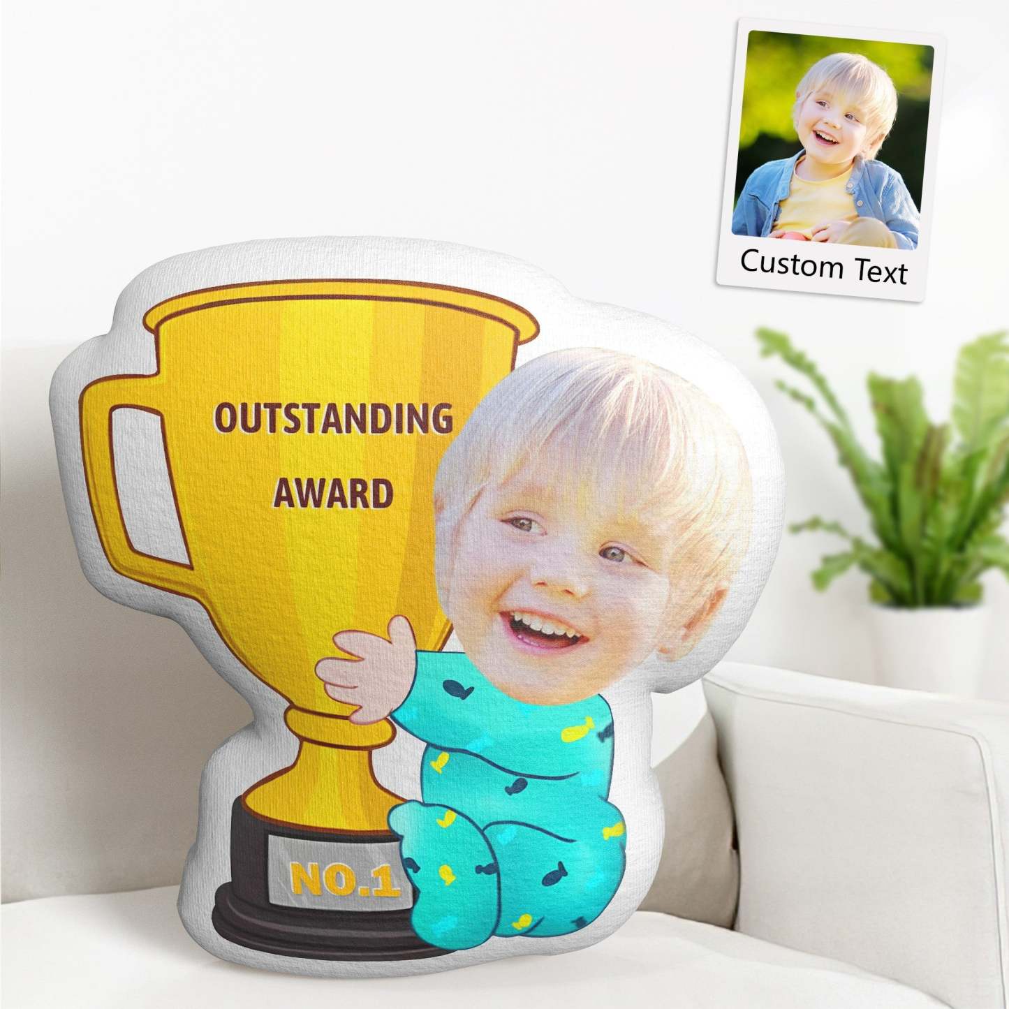 Custom Photo Face Pillow Personalized  First Place Outstanding Award Trophy Face Pillow - Get Photo Blanket
