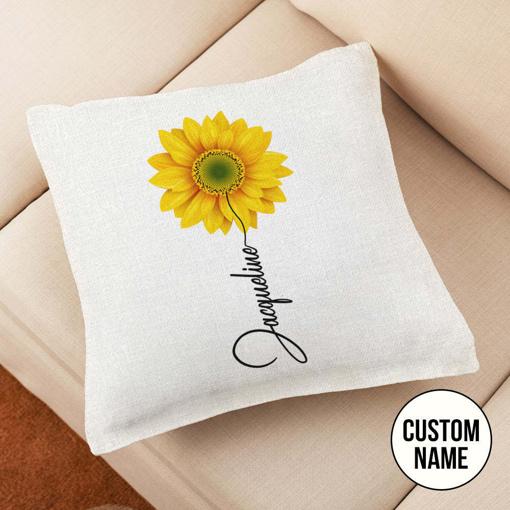 Custom Name Sunflower Throw Pillow Case with Insert - Get Photo Blanket