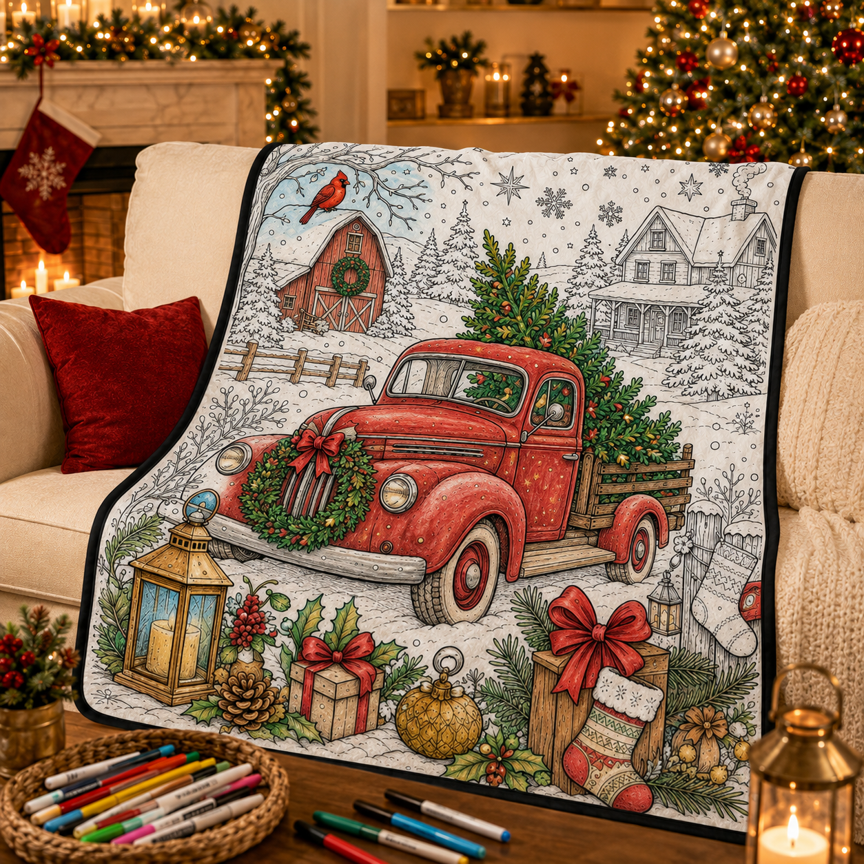 DIY Christmas Drawing Blanket Doodle Your Own Xmas Blanket, Customizable Washable Paint Play Blanket for Adults, Kids